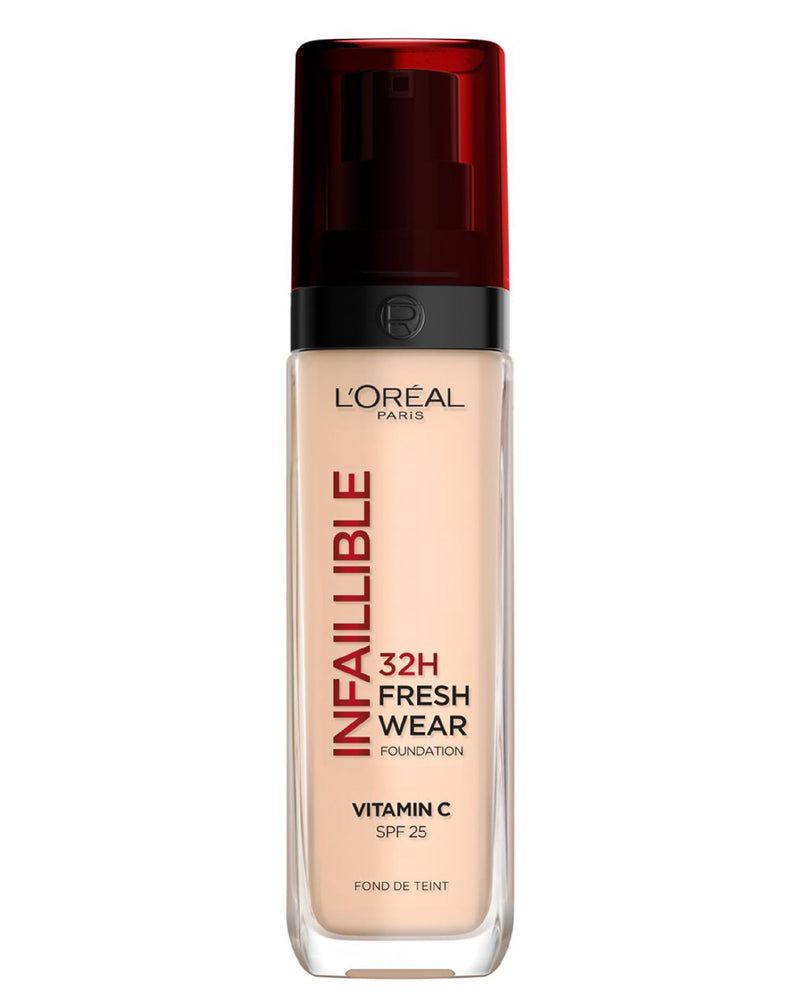 L'Oréal Paris Infallible Fresh Wear Foundation, 32H Full-Coverage, Weightless, Waterproof, SPF 25, 20 Ivory