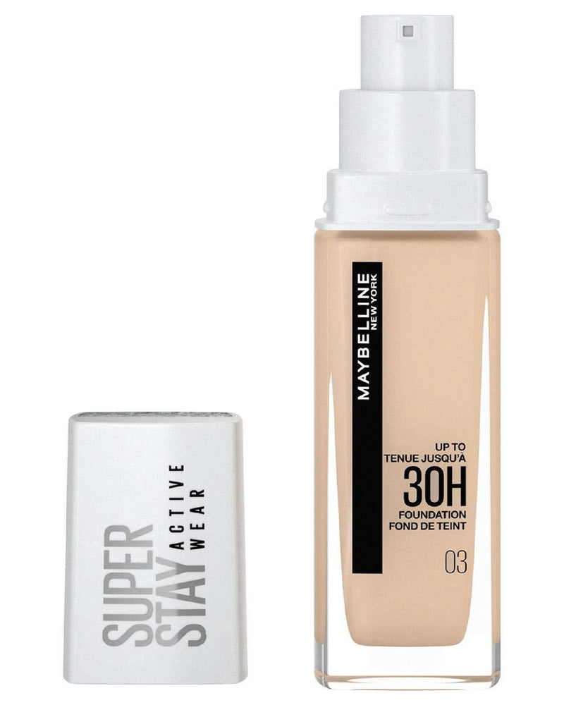 Maybelline Super Stay Active Wear Foundation, High Coverage, Waterproof, Long-Lasting, True Ivory 3, 30ml