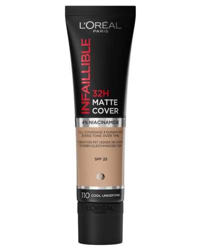 L'Oreal Paris Infallible 32H Matte Cover Foundation, 4% Niacinamide, SPF 25, Shade 110, 30ml